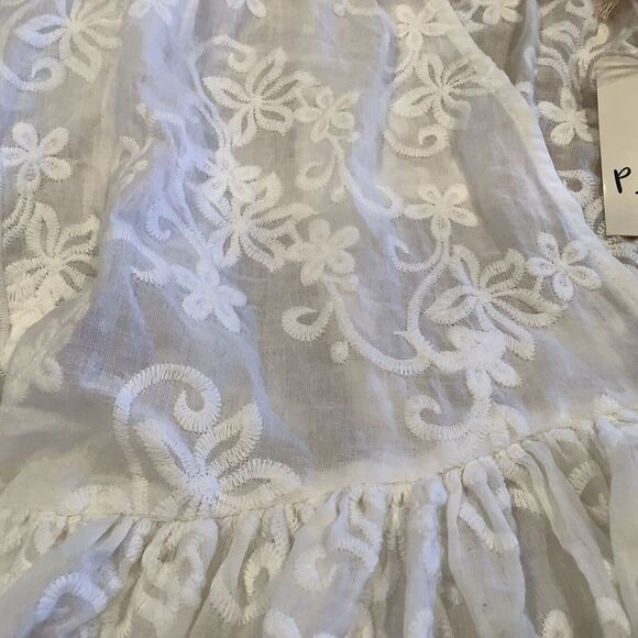 P Cill Cropped Blouse Top Size Small White Embroidered Flowers Lace Sheer NEW - Picture 5 of 13